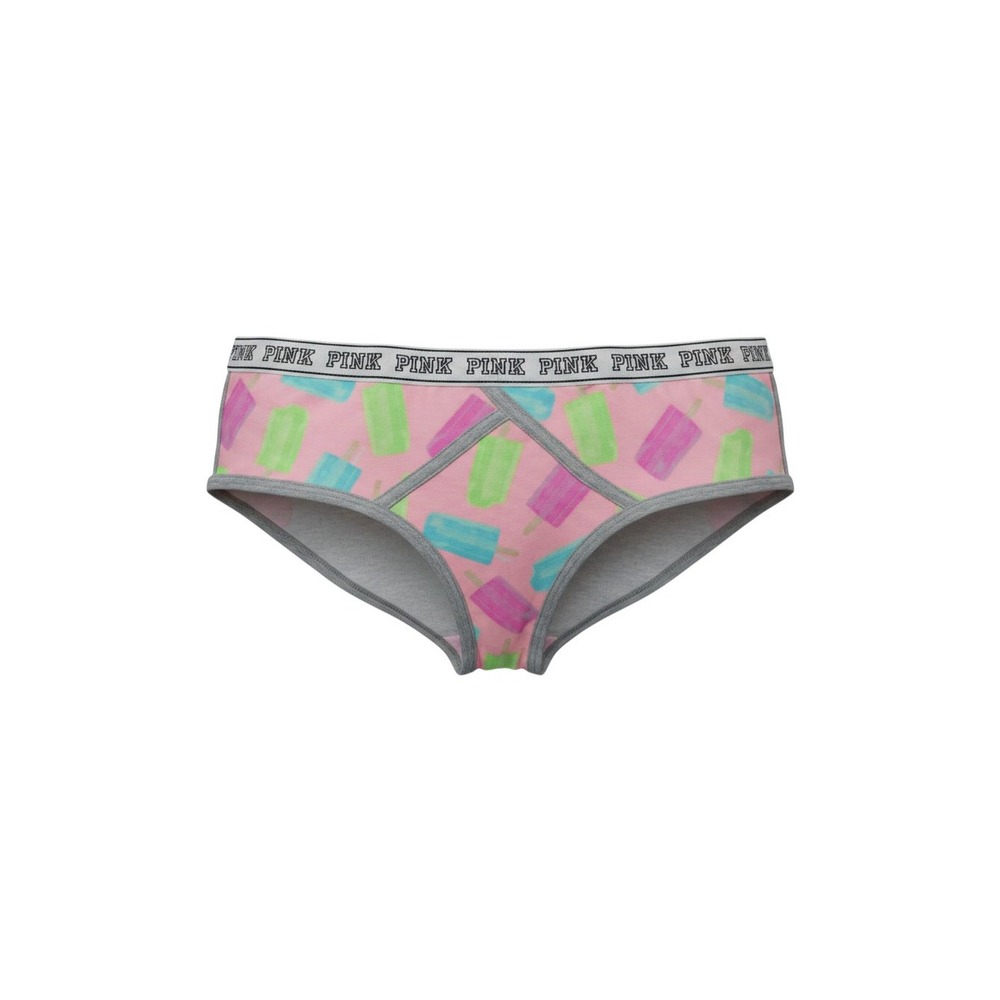 PINK Panties Womens Small Pink  Popsicle Print Hiphugger Logo Waistband